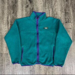 L.L. Bean Teal Fleece Jacket with Purple Trim